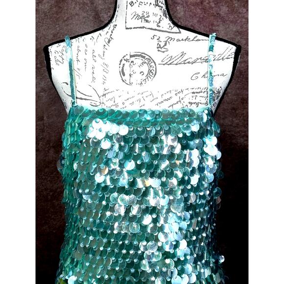 Mac Duggal Slim Strap Paillette Sequin Mini Dress Mint M - Picture 5 of 15